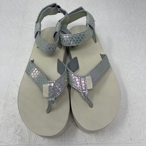 Teva White Gray Snake Print Flatform Universal Iridescent Sandals Size 6 - Picture 1 of 6